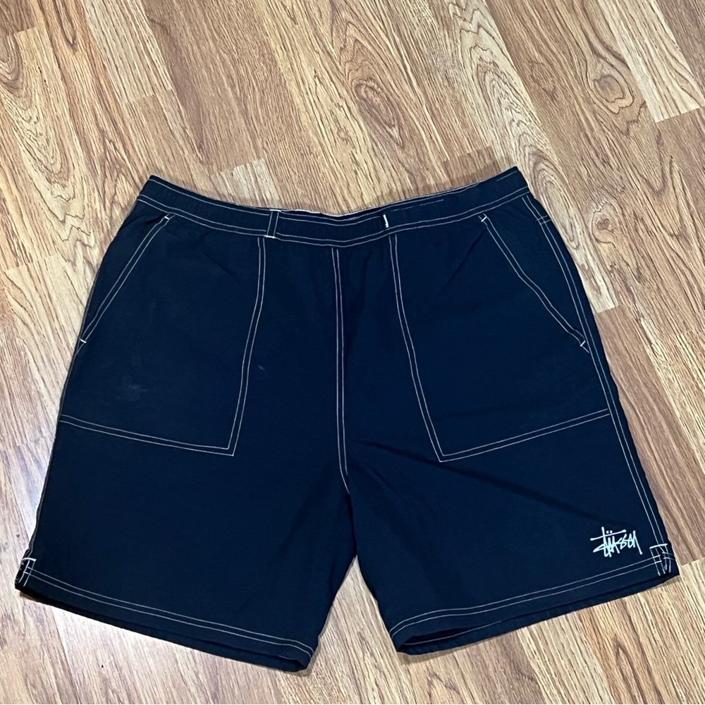Stüssy black and white embroidered logo Mountain shorts